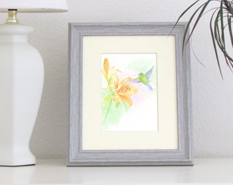 Hummingbird Watercolor 8"x10" Art Print for Desk or Wall Decor.