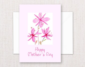 Mother's Day card 7'x5", watercolor print featuring a little magenta star shaped flower blossoms.