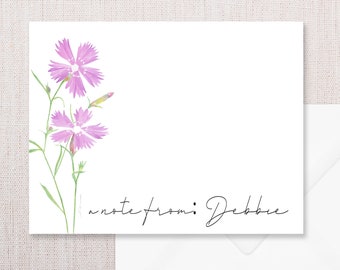 Personalized Floral note cards with my watercolor print of soft pink flower blooms. Set of twelve cards with white envelopes.