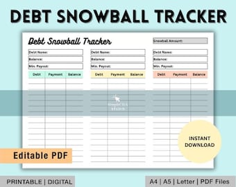 Editable Debt Snowball Tracker | Printable Debt Payment Tracker | Debt payoff log, Debt Progress, Debt Payoff Tracker, Debt Planner PDF