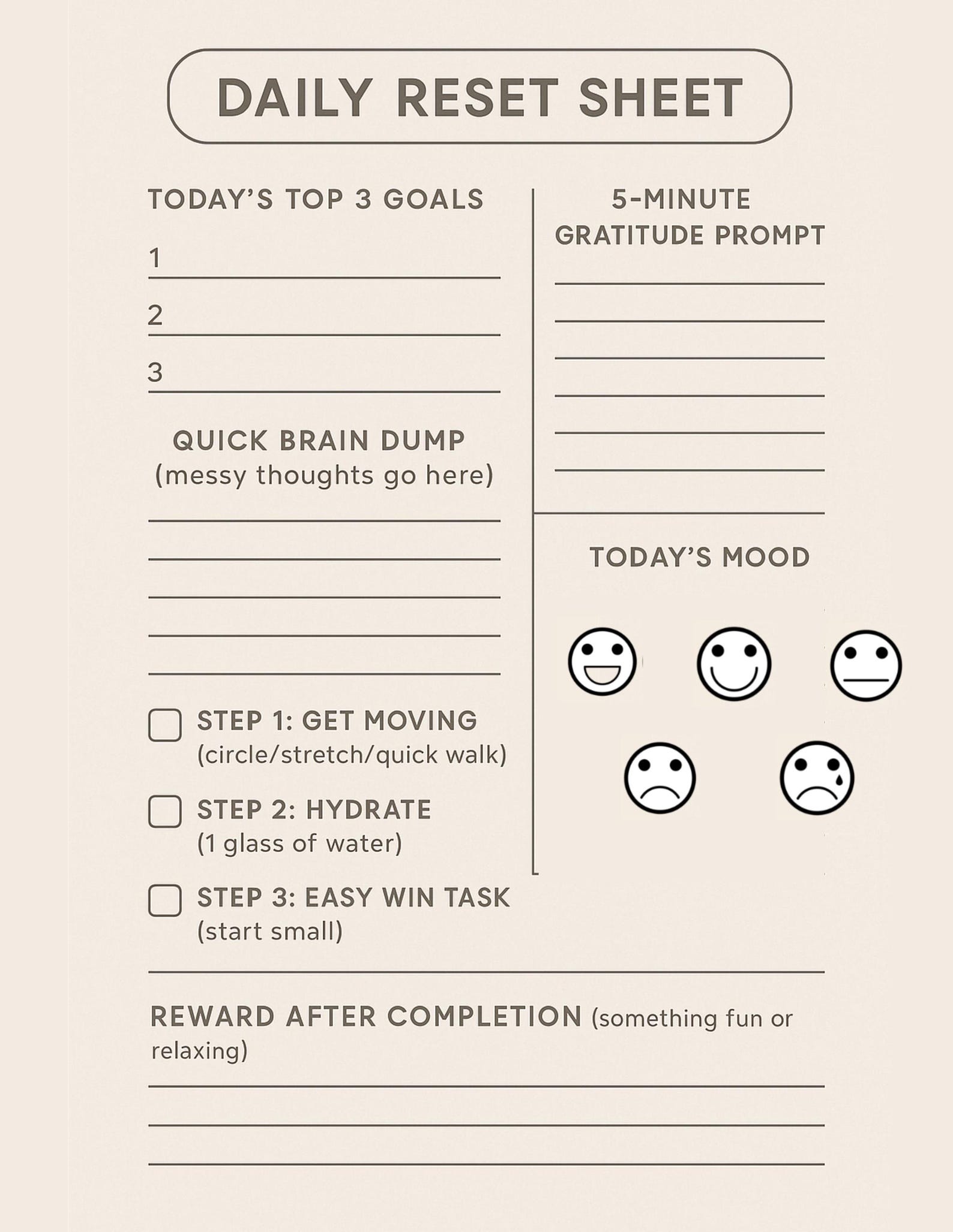 ADHD Morning Reset Planner | Printable Daily Focus Sheet | Simple ...