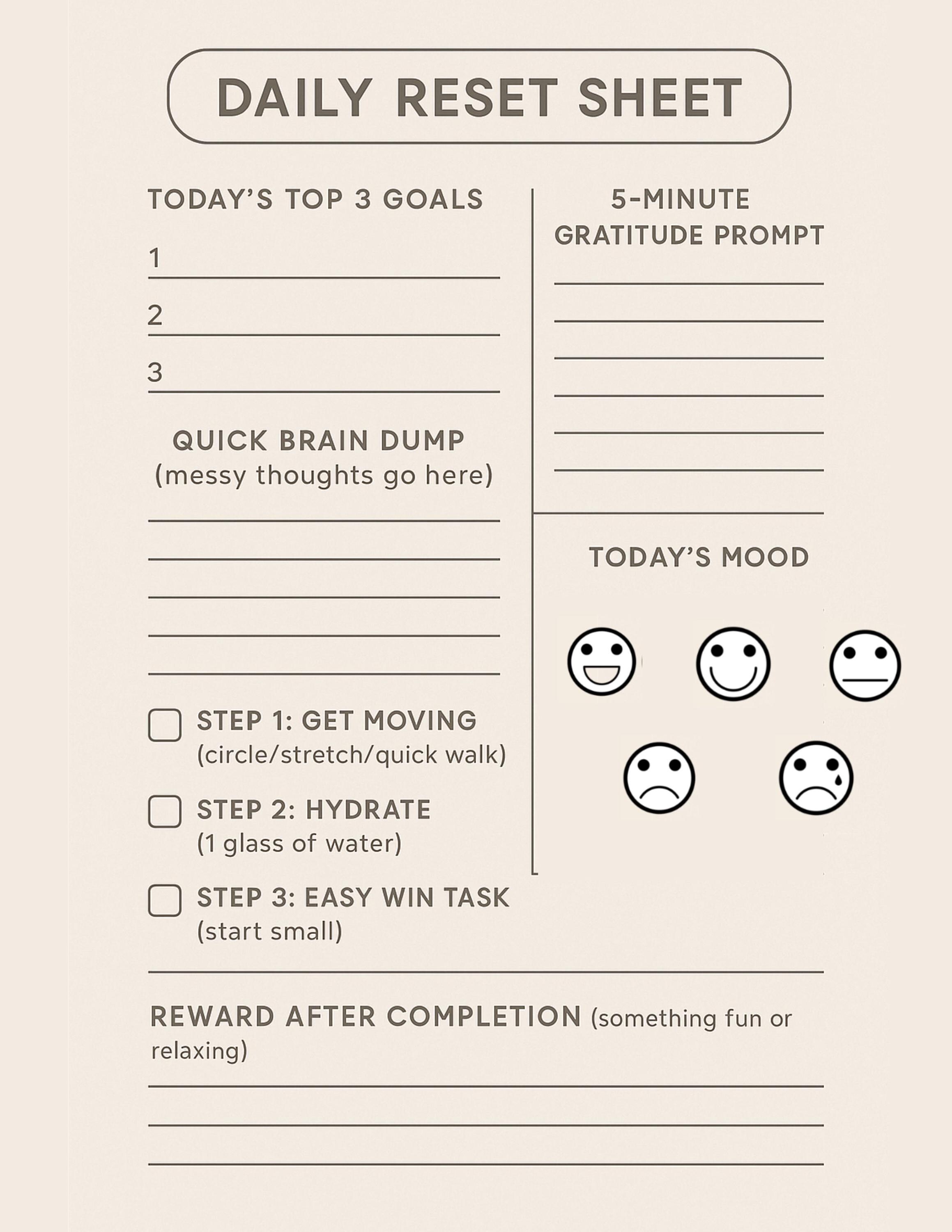 ADHD Morning Reset Planner | Printable Daily Focus Sheet | Simple ...