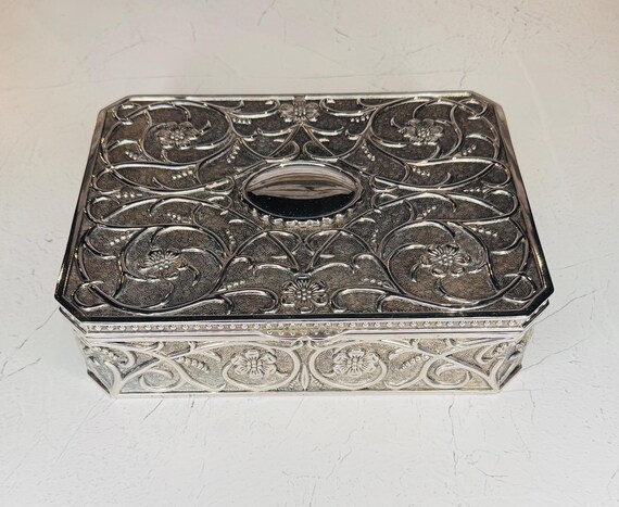 Vintage Godinger Silver Plated Jewelry Box with Red V… - Gem