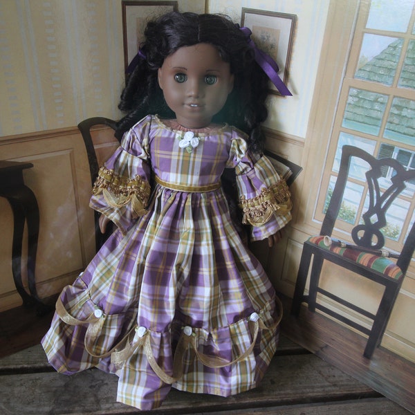 Cecile's plaid silk Victorian ball gown for 18in American girl dolls