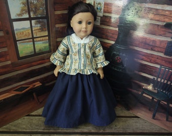 Amanda goes west Collection: 1830's style navy blue skirt and short gown for 18in American girl doll