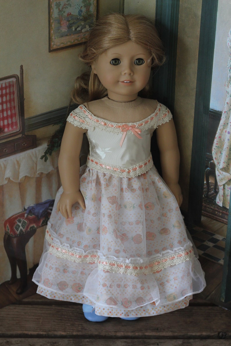 fits American Girls such as Elizabeth 4 Piece Peach Taffeta Colonial Gown Set