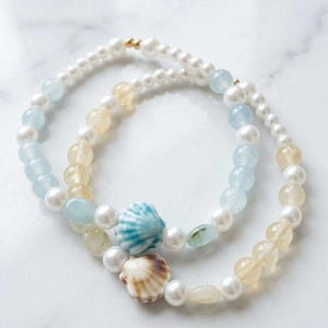 Aquamarine and Pearl Shell Bracelet stack