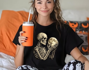 Skeleton Holding Moon Gothic Art PNG: Halloween Dark Clipart (Digital Download)