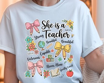 Christian Teacher PNG: Strong, Capable, Victorious Floral Design (Digital Download)