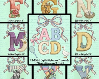Silly Goose A-Z Spring Alphabet PNG Bundle: Pastel Faux Glitter Crest Letters (Digital Download)