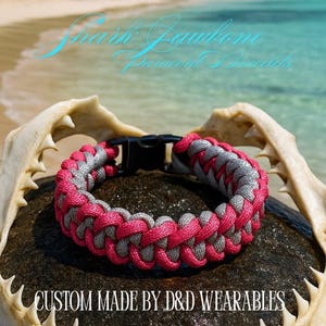Salmon & Gray Shark Jawbone Paracord Bracelet - Handmade Survival Wear