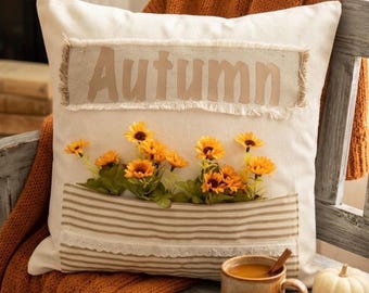 Autumn Harvest Throw Pillow with Sunflower Accent