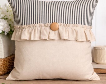 Cozy Fall Farmhouse Pillow with Ruffle Trim & Tassels – Rustic Autumn Throw Cushion