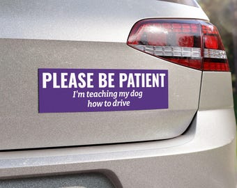 Please Be Patient, I'm Teaching My Dog How to Drive Bumper Magnet/Sticker – Funny Car Decal for Canine Lovers
