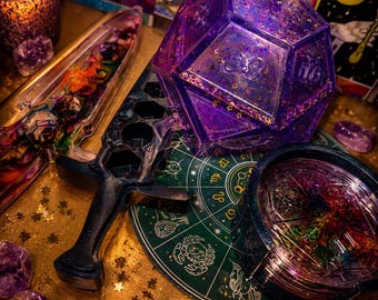 Roll for Magic Tabletop Bundle | Handmade Resin Dice Holder Dagger Coaster Set D12 Box | TTRPG DnD MTG Gift | Custom Color Gamer Decor