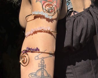 Handmade Crystal Arm Cuff: Adjustable Wire Wrapped Spiral Bracelet