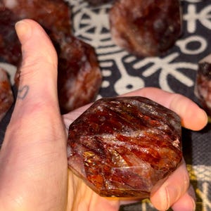 Red Fire Quartz Diamond Carving – Hematoid Crystal Statement Stone, Grounding Decor image 6