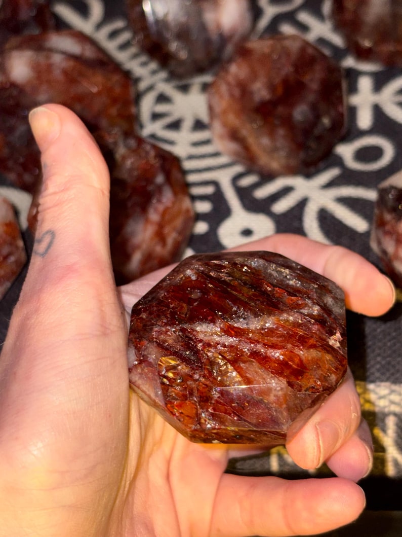 Red Fire Quartz Diamond Carving – Hematoid Crystal Statement Stone, Grounding Decor image 6