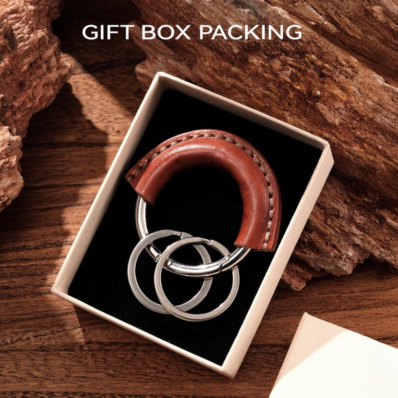 Genuine Leather Keychain with 2 Detachable Rings: Carabiner Clip Key Fob for Car Keys image 5