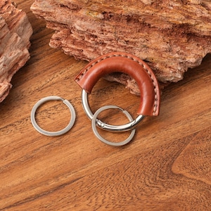 Genuine Leather Keychain with 2 Detachable Rings: Carabiner Clip Key Fob for Car Keys Brown & Silver