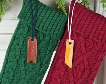 Personalized Leather Stocking Name Tags, Custom Christmas Ornaments