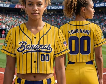 Personalized Bananas Team Crop Top Baseball Jersey, Let's Go Bananas Crop Top Jersey, Custom Name Number Bananas Jersey, Gift For Savannah