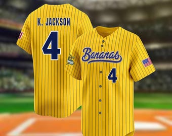 Camiseta de béisbol personalizada del equipo Bananas, nombre y número del equipo personalizados, camiseta divertida de Bananas, camiseta Let's Go Bananas, regalo para un fan de Savannah