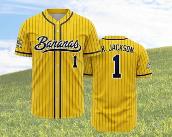 Camiseta de béisbol personalizada del equipo Bananas, camiseta Let's Go Bananas, camiseta divertida de Bananas, nombre y número del equipo personalizados, regalo para el fan de Savannah