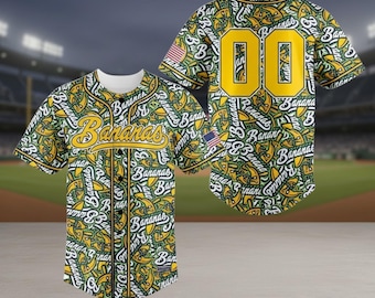 Camiseta de béisbol personalizada del equipo Bananas, divertida, con el nombre y número del equipo, regalo para un fan de Savannah.