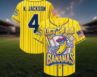 Camiseta de béisbol personalizada del equipo Bananas, nombre y número del equipo personalizados, camiseta divertida de Bananas, camiseta Let's Go Bananas, regalo para un fan de Savannah