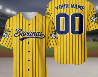 Camiseta de béisbol personalizada del equipo Bananas, divertida, con el nombre y número del equipo, regalo para un fan de Savannah.