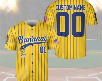 Camiseta de béisbol personalizada del equipo Bananas, camiseta Let's Go Bananas, atuendo para el día del partido Banana, nombre y número del equipo personalizados, regalo para un fan de Savannah