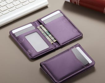 Magnetic Leather Card Wallet Men Women Front Pocket Slim Minimalist Credit Porte Carte, Personalized Gift for Him, Boyfriend, Girlfriend