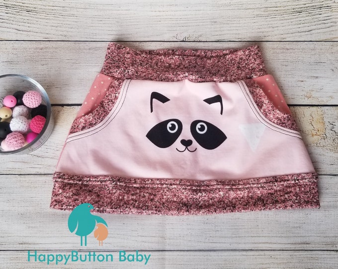 Girls Raccoon Skirt - Pink Party Skirt with Pockets - 12-18 Months