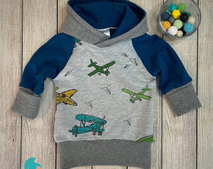 Unisex Baby Hoodie, Grow With Me Pullover Hoodie, Aeroplane Hoodie, Modern Baby Hoodie, 3-12 Months, Hoodie for Baby Boy, Baby Shower Gift