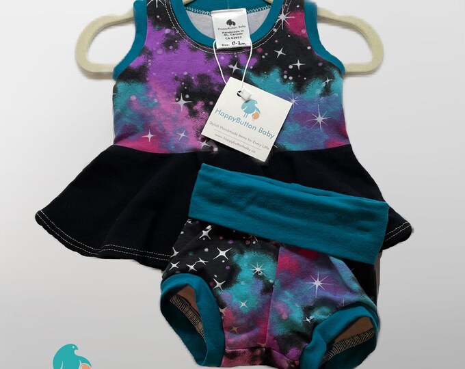Sweet Baby Girl 2pc Outfit - Galaxy Print Set - Cloth Diaper Friendly - Newborn-3 Months - Newborn Take Home Outfit - Summer Baby Clothes