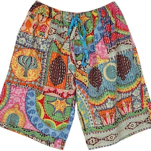 Handmade Kantha Shorts Unisex Patchwork Bermuda Shorts