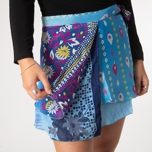 Handmade Vintage Silk Wrap Skirt: Short Boho Sari Skirt image 6
