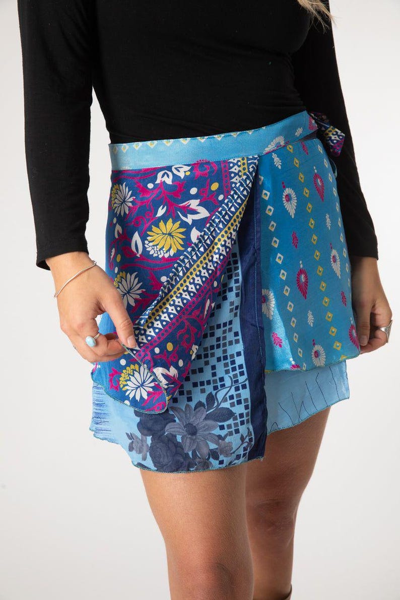 Handmade Vintage Silk Wrap Skirt: Short Boho Sari Skirt image 6