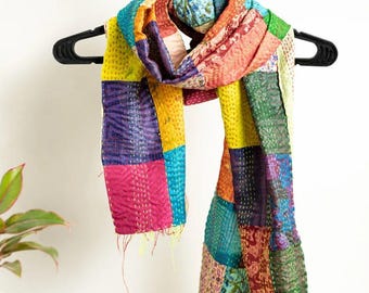 Hand Stitched Vintage Silk Kantha Scarf