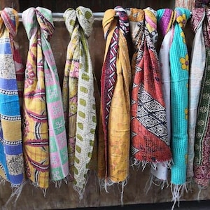 Handmade Cotton Vintage Kantha Scarves Reversible Indian Wholesale Lot of Kantha Stitched Scarf