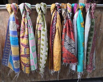 Indian Kantha Cotton Scarf Handmade Vintage Cotton Stole Hand