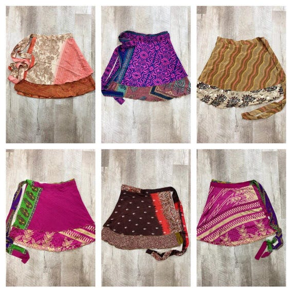Handmade Vintage Silk Wrap Skirt: Short Boho Sari Skirt