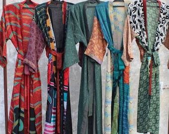 5 PC's Handmade Vintage Silk Sari Robes