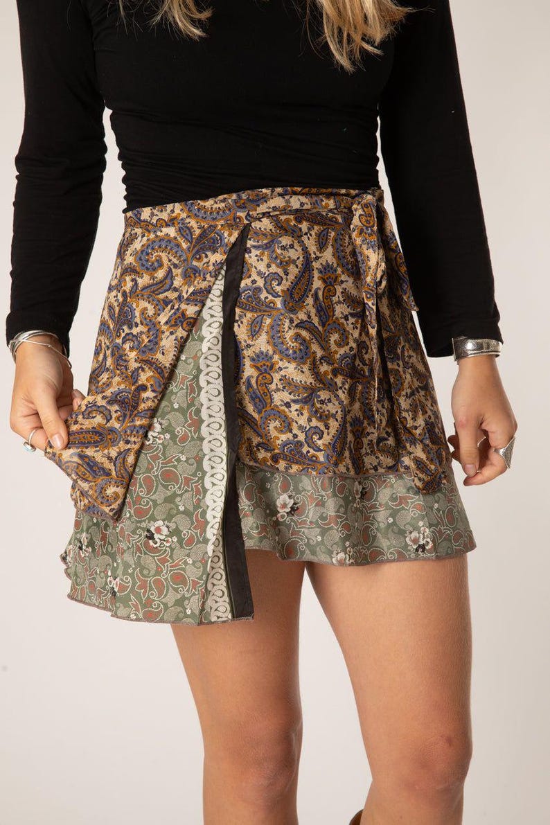 Handmade Vintage Silk Wrap Skirt: Short Boho Sari Skirt image 5