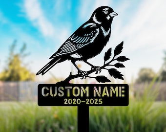 Letrero metálico conmemorativo de canario – Marcador de tumba de pájaro mascota personalizado – Estaca de homenaje personalizada para exteriores – Placa de jardín para amantes de los canarios