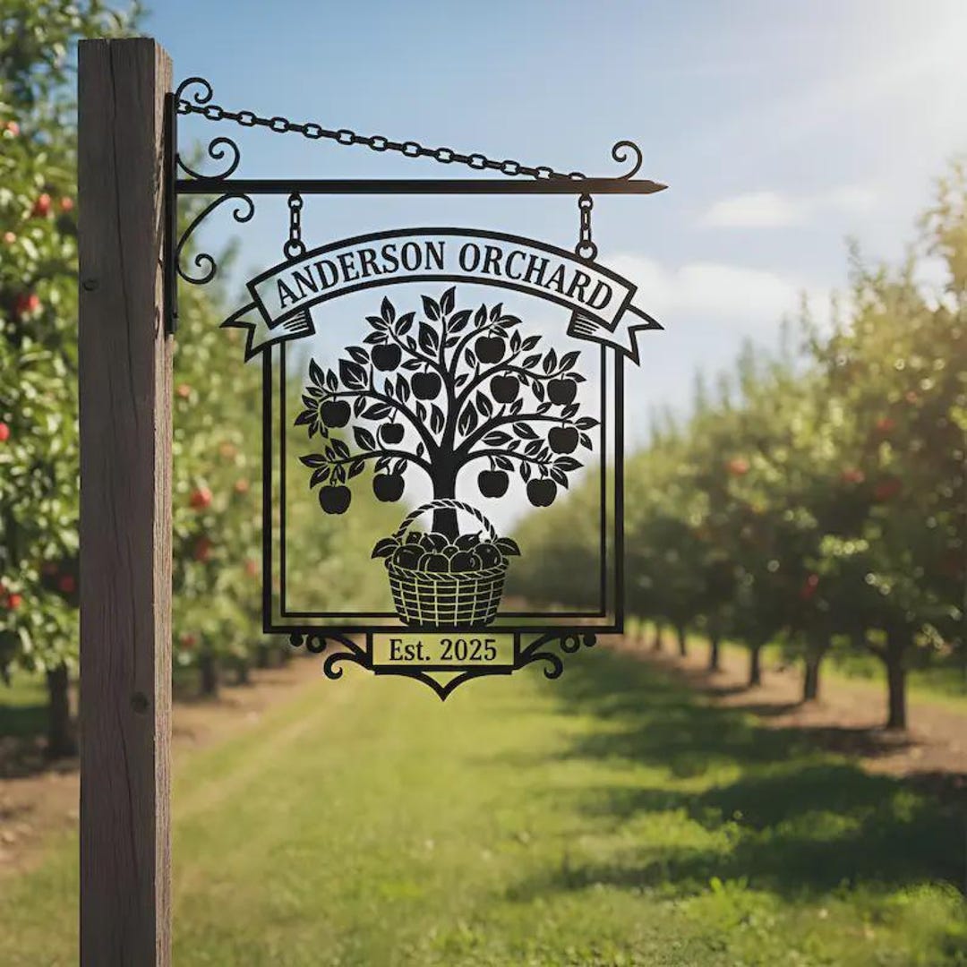 Personalized Orchard Metal Sign | Custom Farm Apple Tree Hanging Sign ...