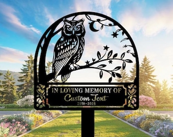 Personalized Owl Memorial Metal Sign, Custom In Loving Memory Grave Marker, Pet or Loved One Tribute Yard Sign with Name and Dates