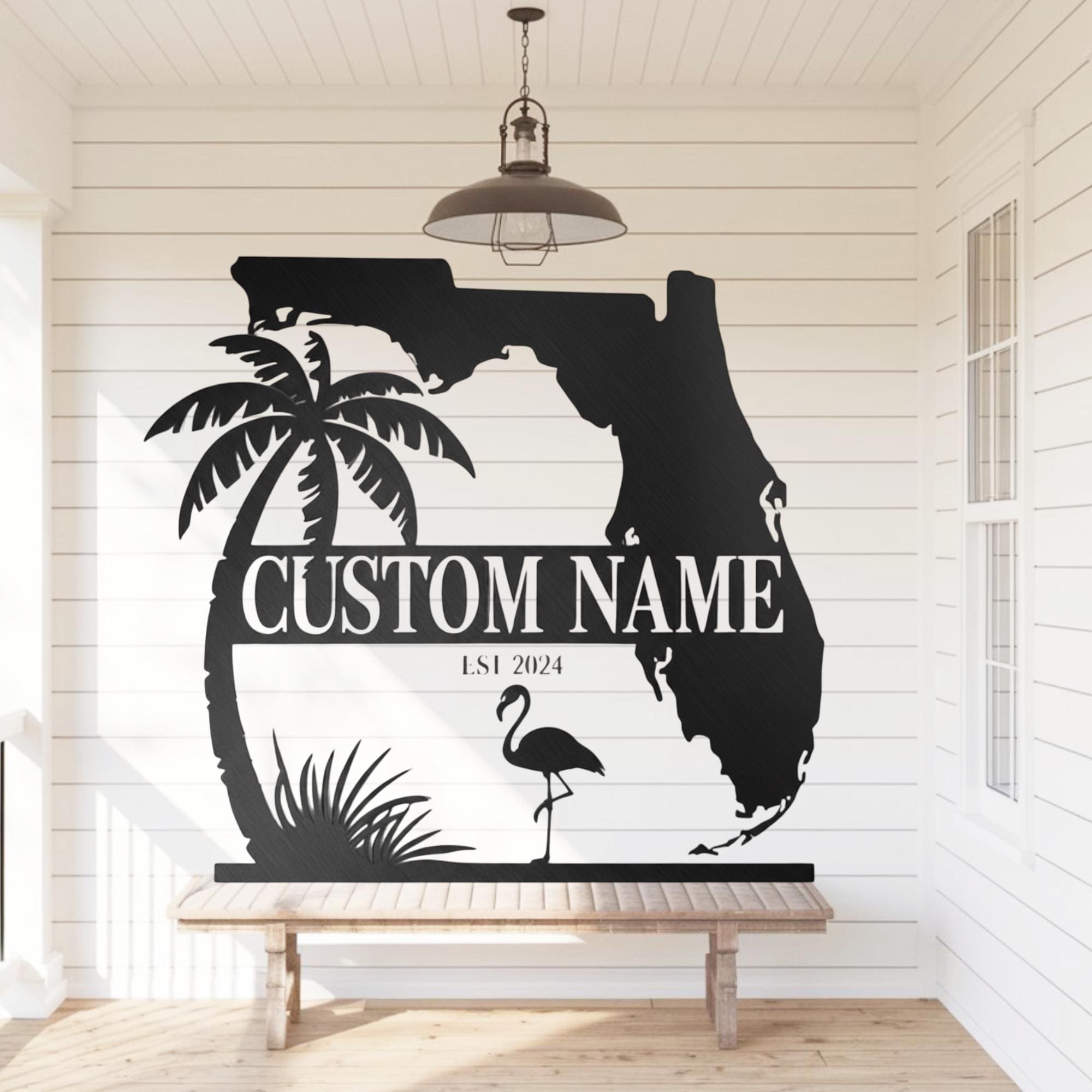 Personalized Florida Metal Sign With Palm Tree & Flamingo | Custom Name ...
