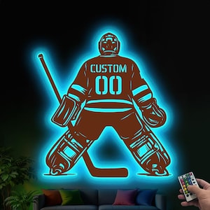 Custom LED Hockey Goalie Metal Wall Art: Personalized Sports Decor